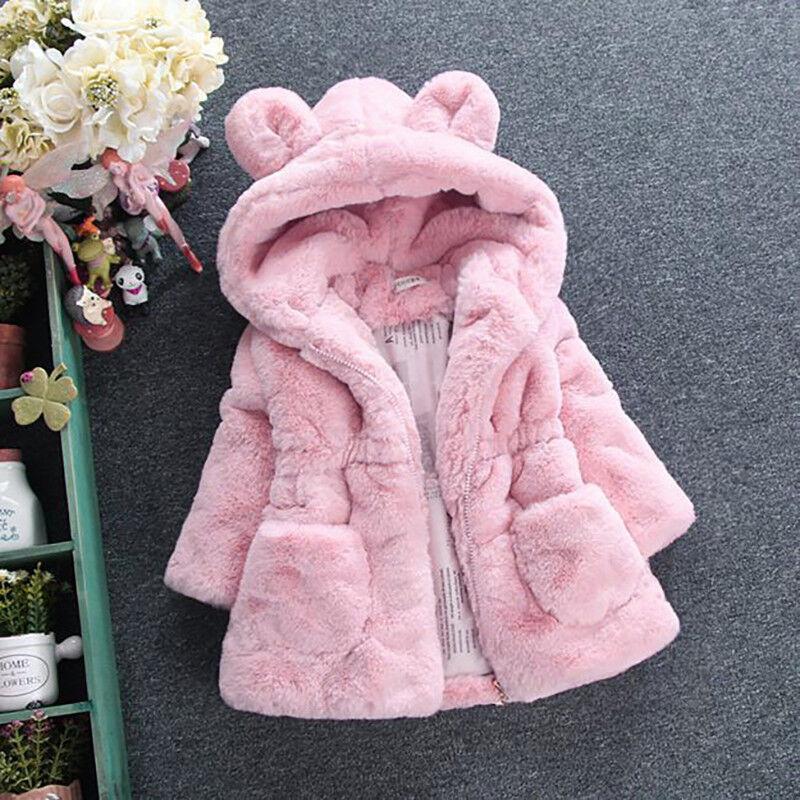 Vicanber Kids Fur Fleece Coat Teddy Bear Long Sleeve Zipper Up Hooded Jacket(Pink,8-9 Years)
