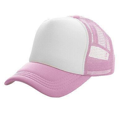 Vicanber Men Women Adjustable Trucker Hat Baseball Snapback Cap Mesh Hip Hop Flat Caps (Pink and white color matching)