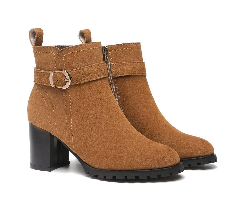 TARRAMARRA® Women Leather Zipper Block Heel Ankle Boots Vica Chestnut / AU Ladies 8 / AU Men 6 / EU 39