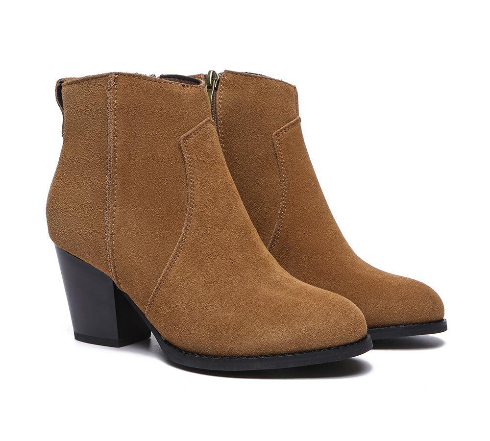 TARRAMARRA® Women Leather Zipper Block Heel Ankle Boots Velora Chestnut / AU Ladies 10 / AU Men 8 / EU 41