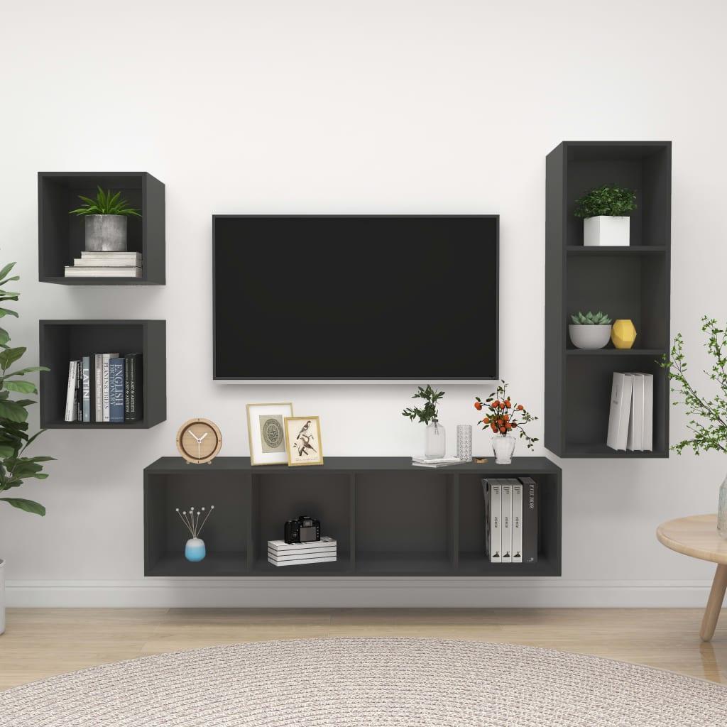 4 Piece TV Cabinet Set Grey Engineered Wood vidaXL