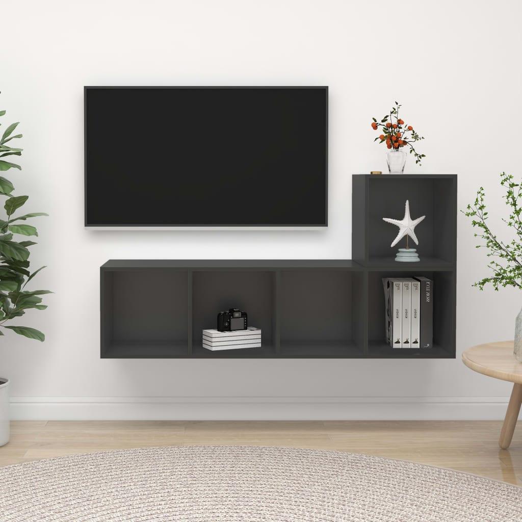 2 Piece TV Cabinet Set Grey Engineered Wood vidaXL