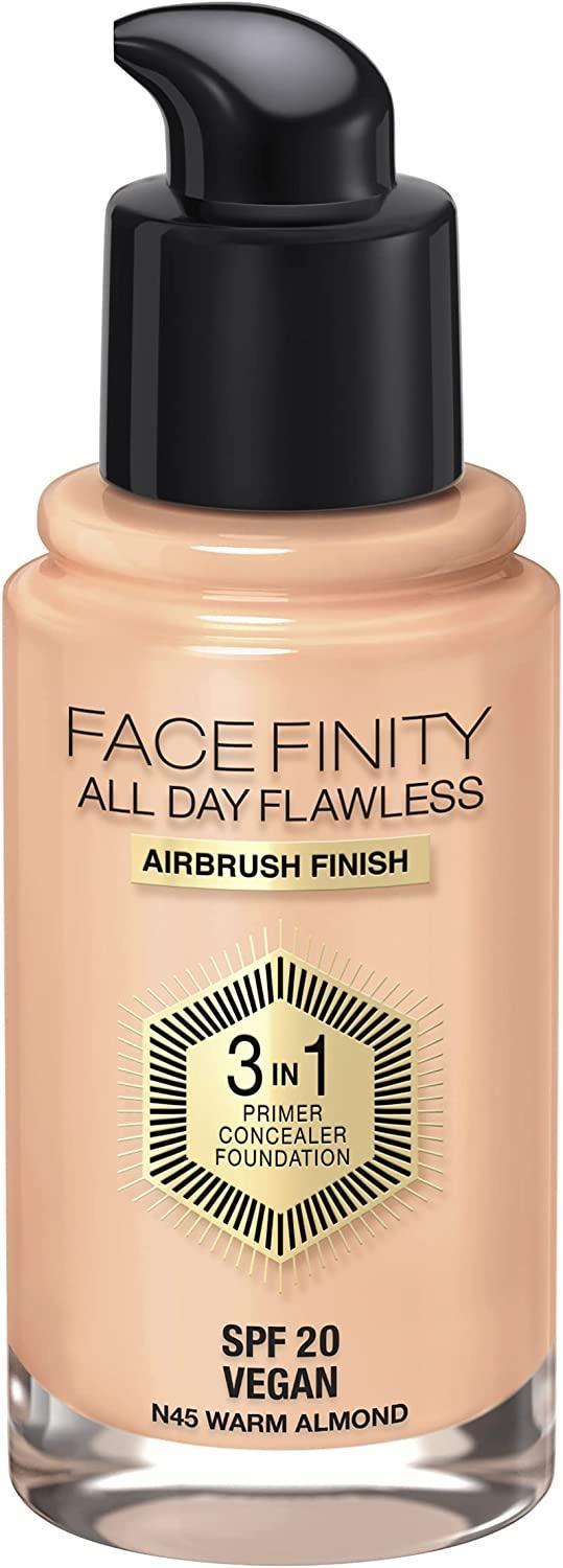 Max Factor Facefinity All Day Flawless 3 in 1 Liquid Foundation, 45 Warm Almond, 30ml