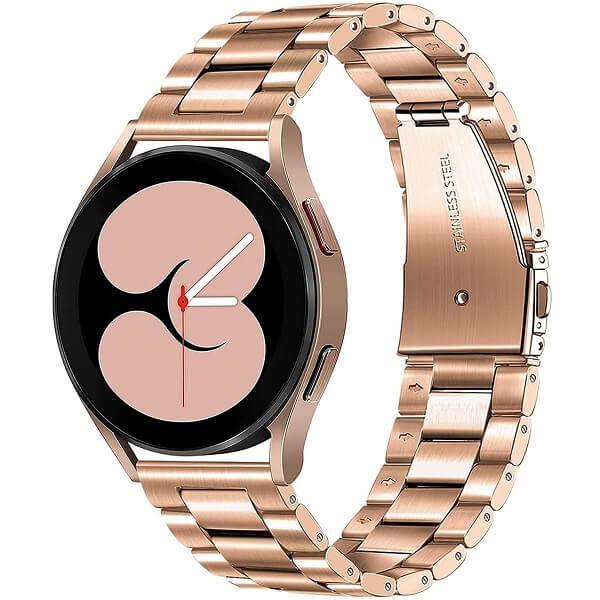 For Samsung Galaxy Watch 3 41mm Bands, 20mm Stainless Steel Metal Replacement Strap Bracelet Women Men (Rose Gold)
