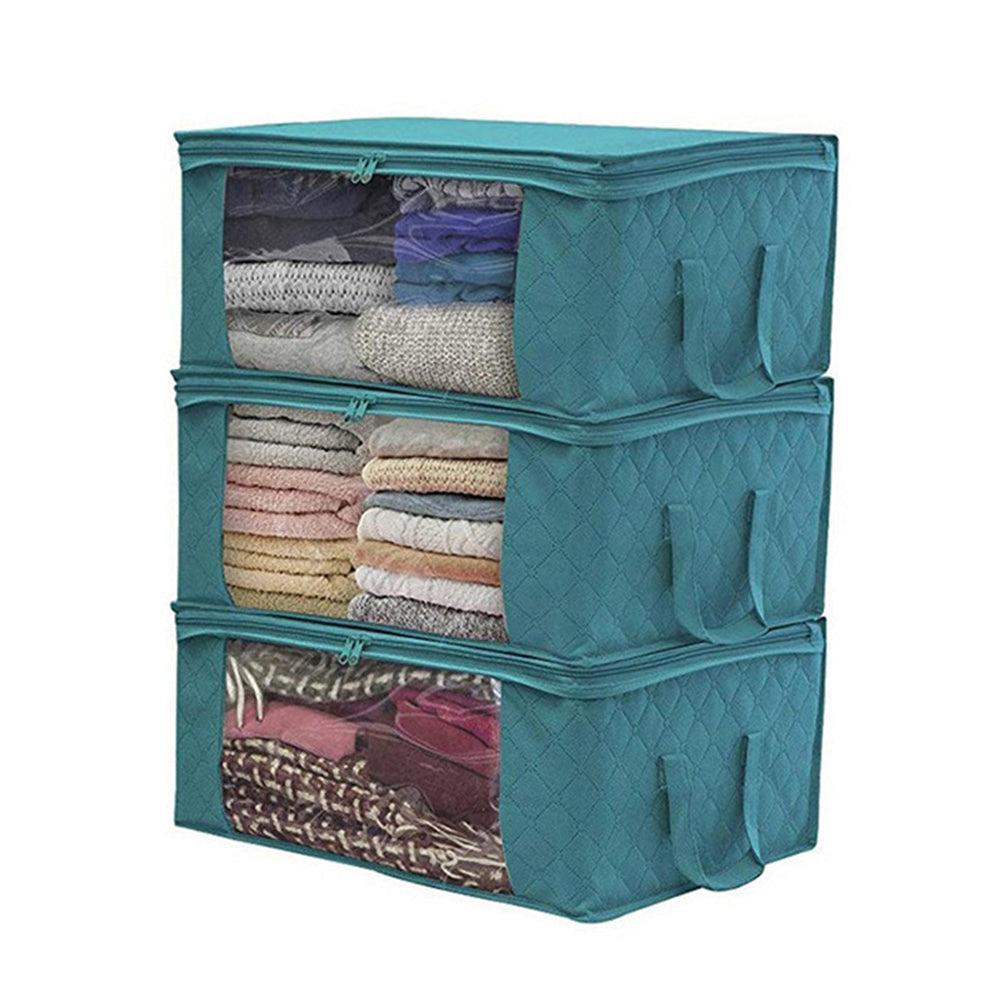 3-Piece Set Foldable Storage Bags Home Organizer Zipper Box Bags Blue