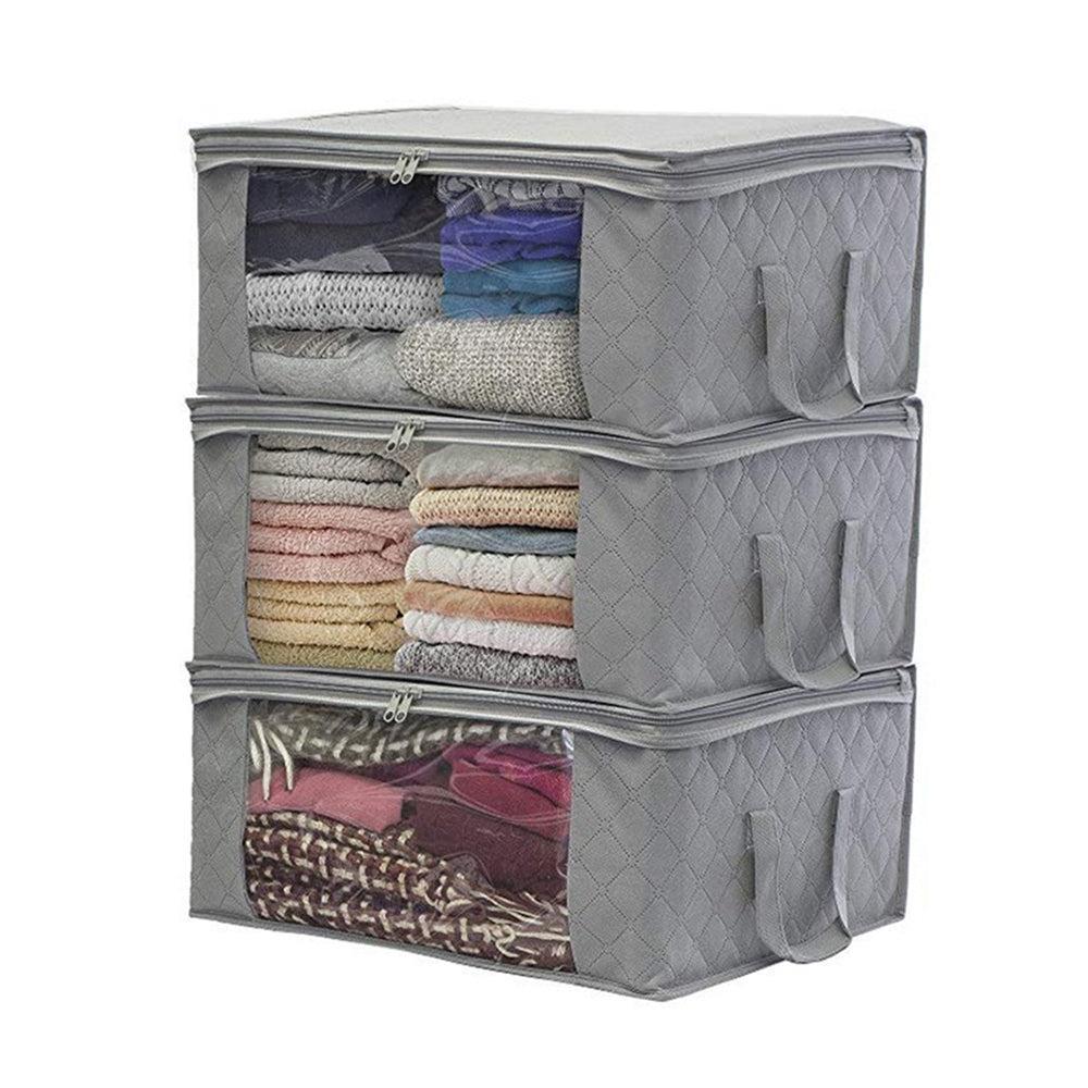 3-Piece Set Foldable Storage Bags Home Organizer Zipper Box Bags Grey