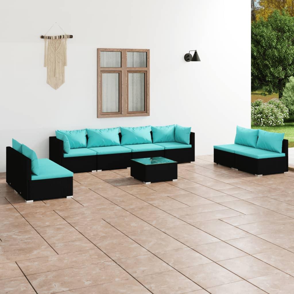 9 Piece Garden Lounge Set with Cushions Poly Rattan Black vidaXL