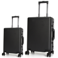 Swiss Aluminium Luggage Suitcase Lightweight with TSA locker 8 wheels 360 degree rolling HardCase 2 Piece Set SN7613AC Black