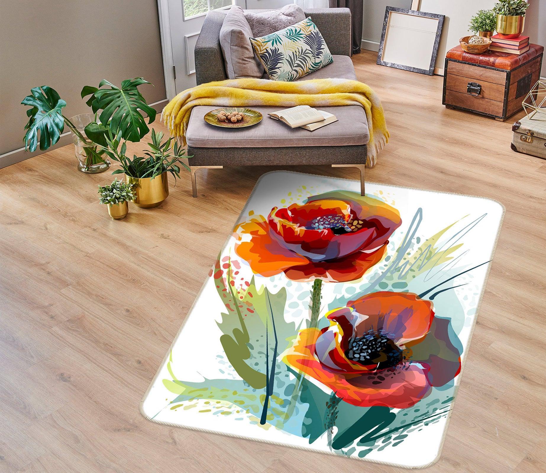 3D Red Flowers 76157 Non Slip Rug Mat Room Mat Quality Elegant Photo Carpet
