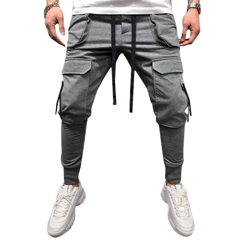 GoodGoods Men Slim Fit Cargo Combat Trousers Tactical Skinny Joggers Pocket Pants Bottoms (Gray,M)