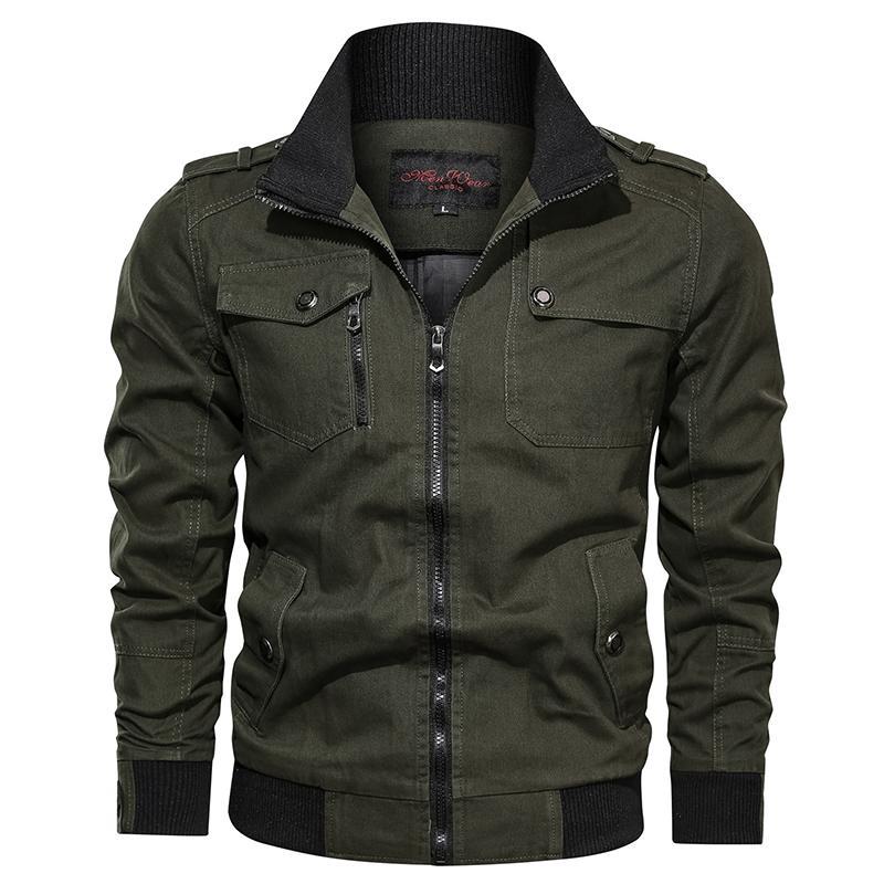 GoodGoods Biker Jacket Bomber Zip Up Coat Winter Autumn Long Sleeve Outwear(Green,M)