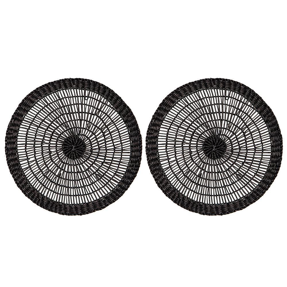2PK Ladelle Apollo 38cm Round Seagrass Placemat Kitchen/Dining Table Mat Black