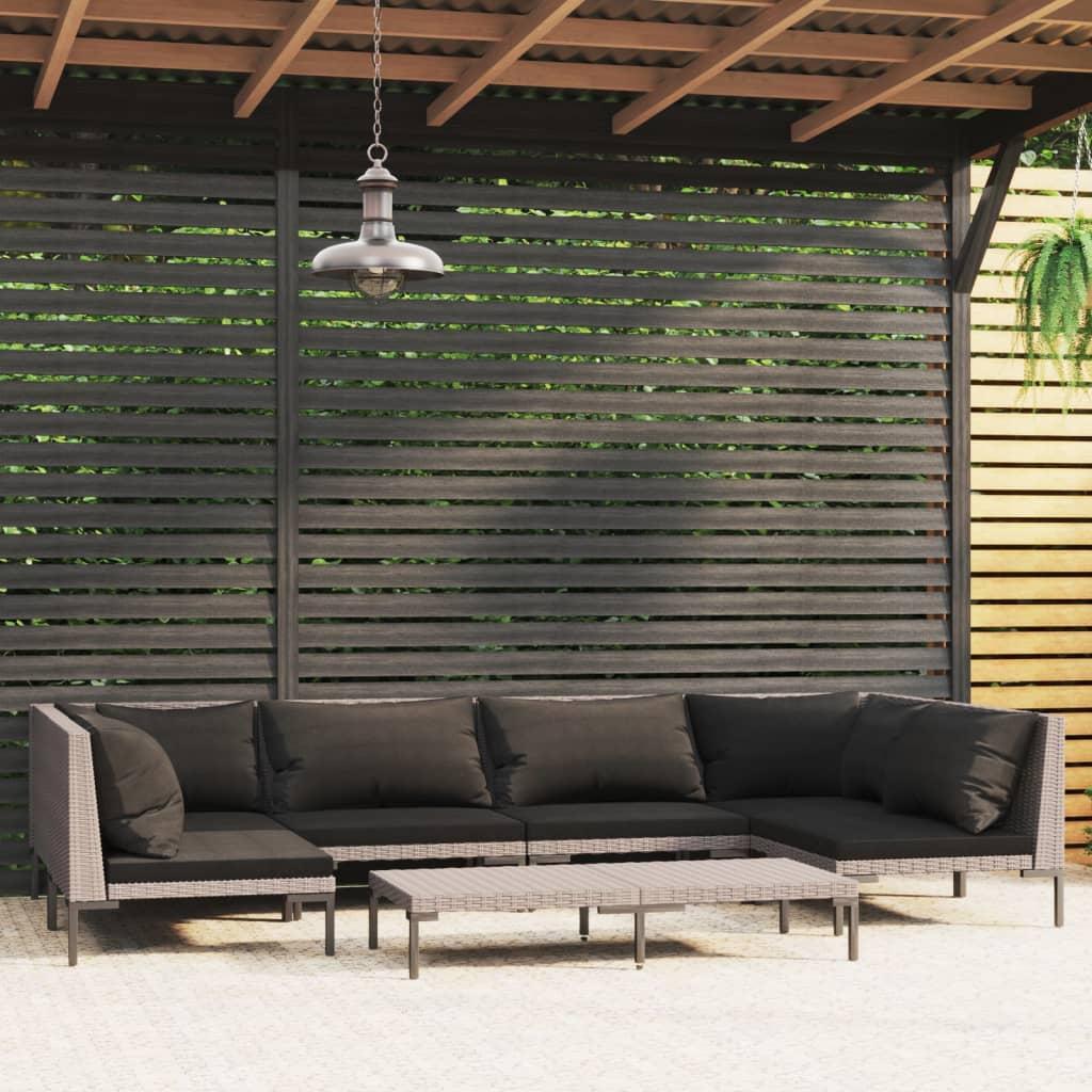 7 Piece Garden Lounge Set with Cushions Poly Rattan Dark Grey vidaXL