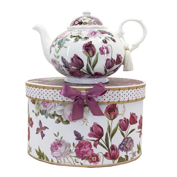 French Country Lovely Kitchen Tea Pot RED TULIP China Teapot