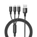 3 in 1 Multiple USB Charging Cable Micro USB Apple 8 Pin Type C Braided Nylon Material (Black)