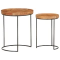 2 Piece Coffee Table Set Solid Acacia Wood and Steel vidaXL
