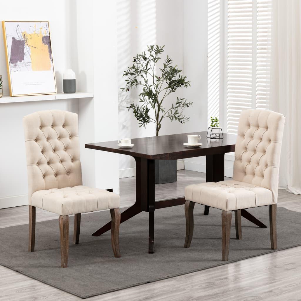 Dining Chairs 2 pcs Beige Linen-Look Fabric vidaXL