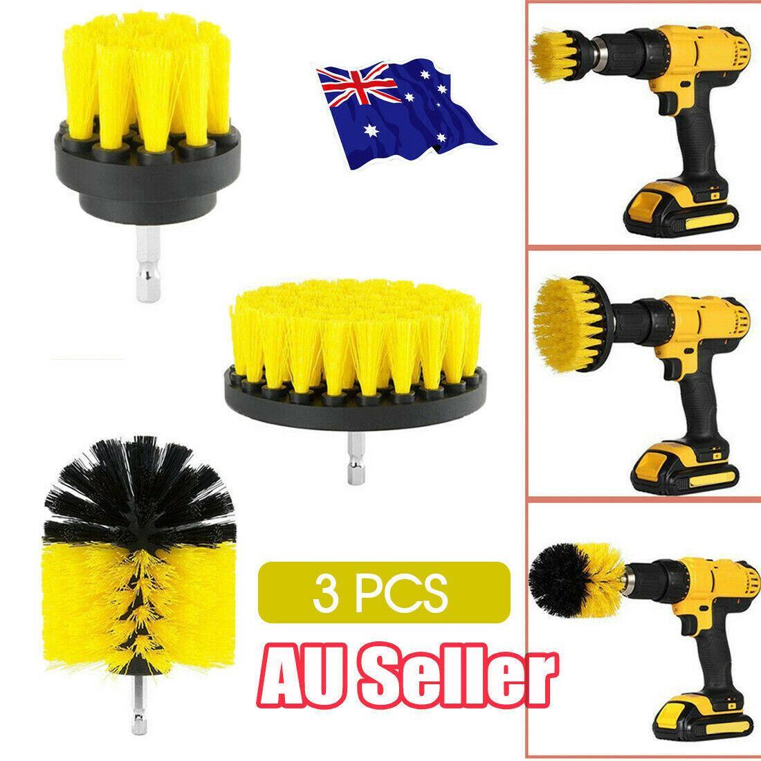 3 PCS AU Grout Power Scrubber Cleaning Drill Brush Tub Cleaner Combo Tool Kit Yellow