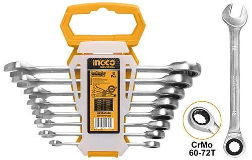 Ingco Ratchet Spanner Set 8 Pcs Trade - HKSPAR1082