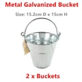 2x 15CM Metal Galvanize Silver Bucket w Handle Tin Pot Party Event Cleaning Pail