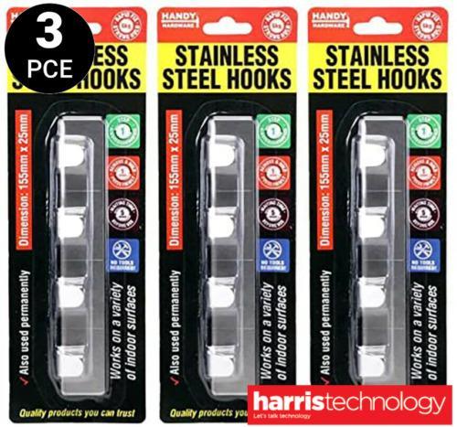 3 Packs of Stainless Steel Hooks 15.5cm x 2.5cm Strong Hold Upto 6kg