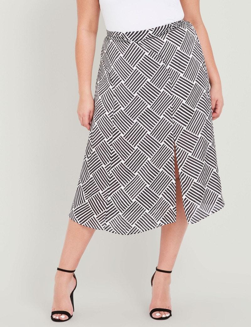 Curve Society - Plus Size - Womens Skirts - Midi - Summer - White - A Line - Relaxed Fit - Split Front - Knee Length - Casual Fashion - Work Clothes
