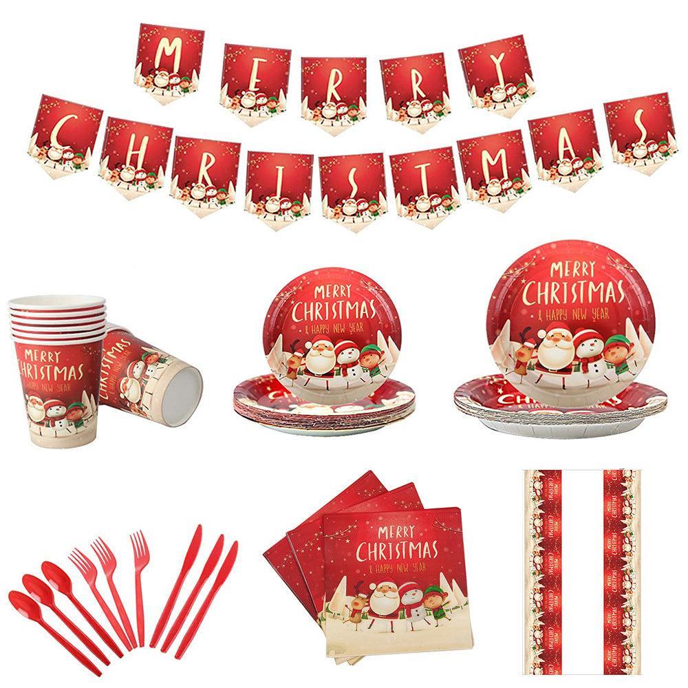 Christmas Paper Cup Plate Fork Tableware Kit Christmas Party Supplies