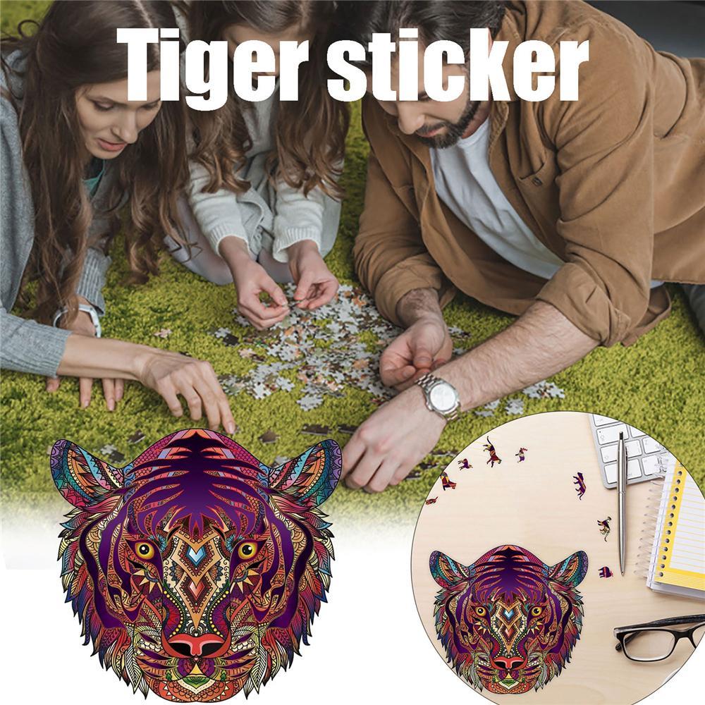 S/M/L Unique Shape Wooden Tiger Puzzle Toy Jigsaw Pieces Mysterious Early Education Puzzle Art Toys Gifts for Family Game