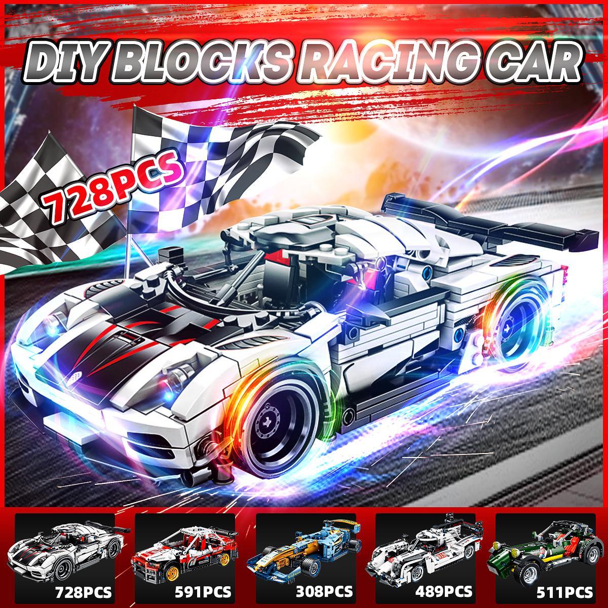 728PCS DIY Assembly Super Racing Car Building Blocks Sports Racer Pull Back Vehicle Supercar Children Speed Bricks Toy for Kids Gifts