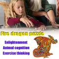S/M/L DIY Wooden Cartoon Dragon Puzzle Cartoon Unique Shape Pieces Puzzle Gift Educational Game Building Block for Adults Kids Toy