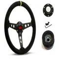 SAAS Steering Wheel Suede 14" ADR Retro Black Spoke + Indicator SW616OS-S and SAAS boss kit for Toyota Hilux 4 Runner 1981-1988