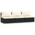 3-Seater Sofa with Cushions Black Poly Rattan vidaXL