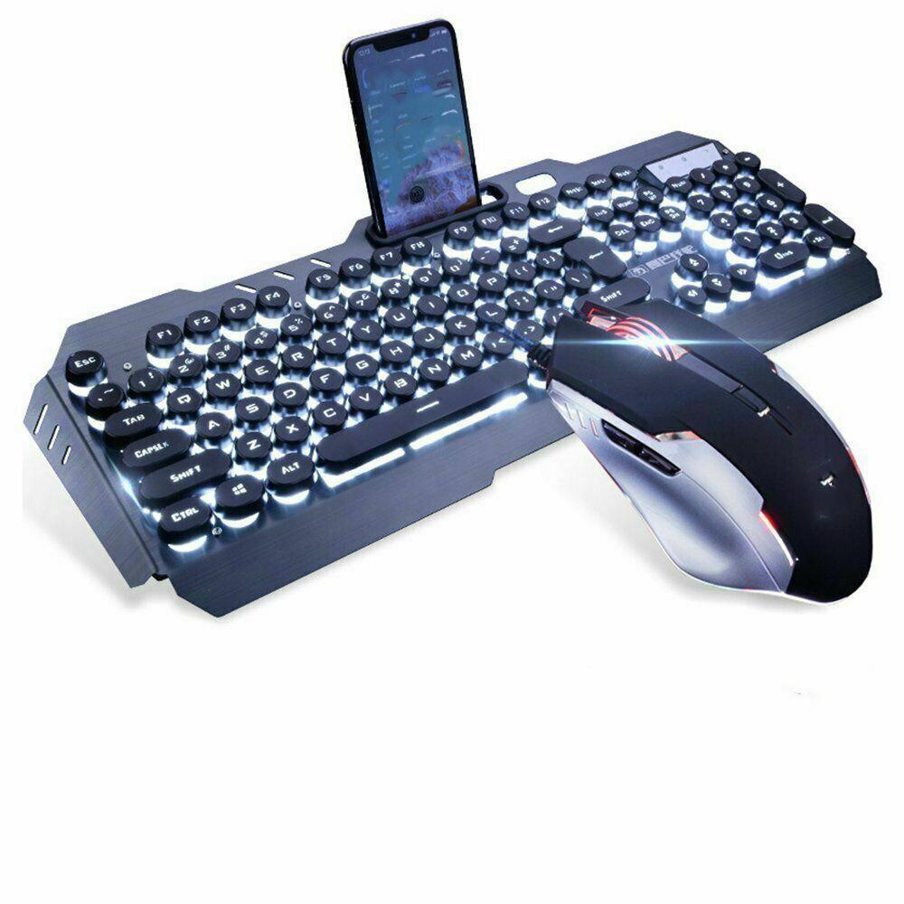 Gaming Keyboard Mouse Sets Keycap Wired White Backlit for PC Laptop