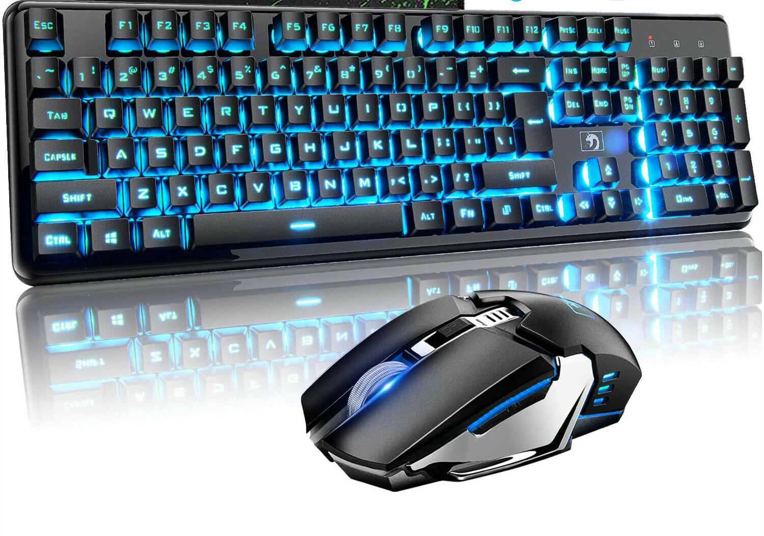 Wireless Gaming Keyboard Mouse and Pad Sets Rechargeable LED Backlit for PC Mac