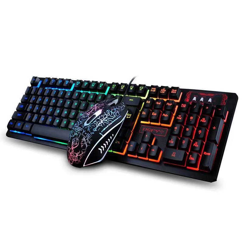 Black Gaming Keyboard and Mouse Sets K13 Wired Rainbow Backlit For PC Laptop