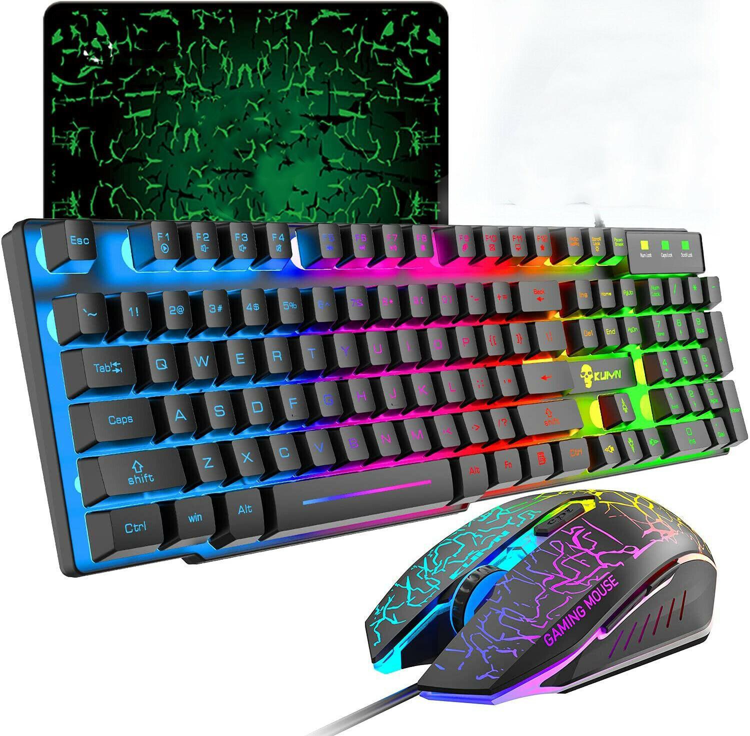 T6 Gaming Keyboard and Mouse Set Mice Pad Rainbow Backlit for PC PS4 Xbox one