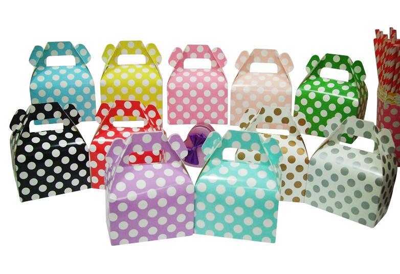 Party Favour Boxes x 12 Polka Dot Candy Gift Cardboard Gable Sweets Cake