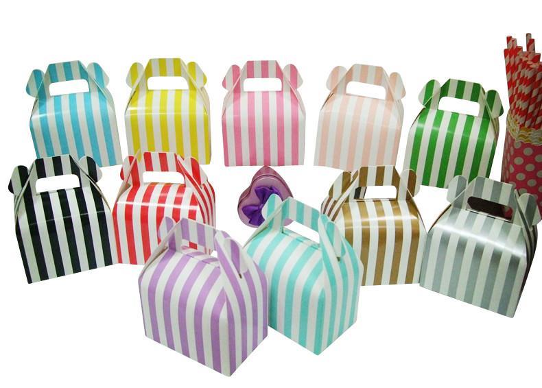 Party Favour Boxes x 12 Striped Candy Gift Cardboard Gable Sweets Cake