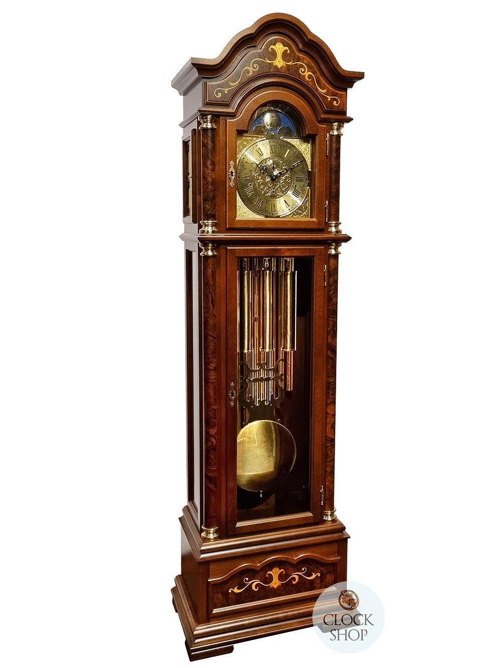 206cm Walnut Grandfather Clock With Tubular Bells, Triple Chime & Wood Inlay By HERMLE