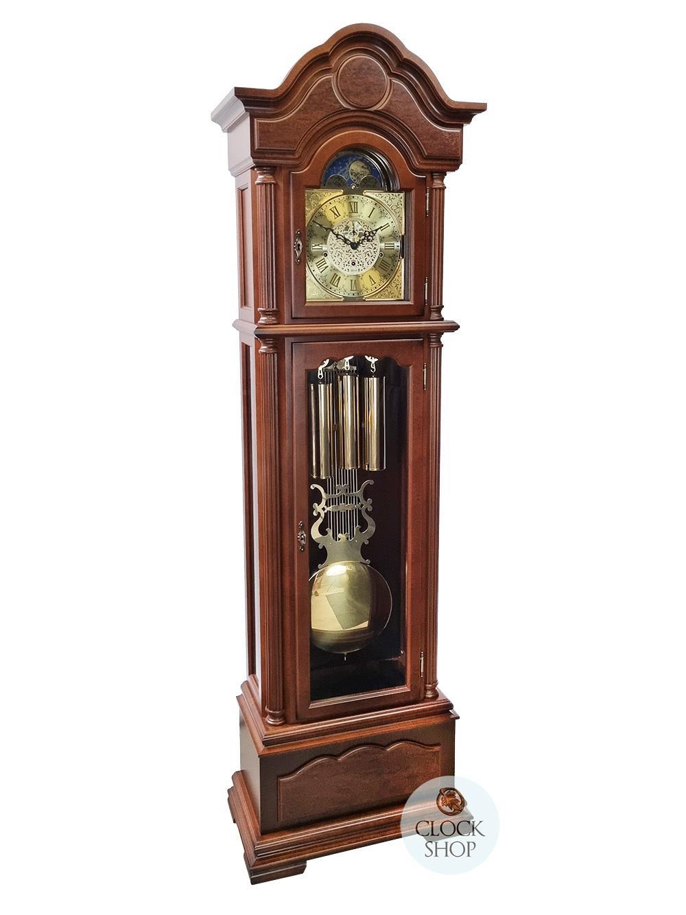 206cm Walnut Grandfather Clock With Triple Chime & Moon Dial By HERMLE
