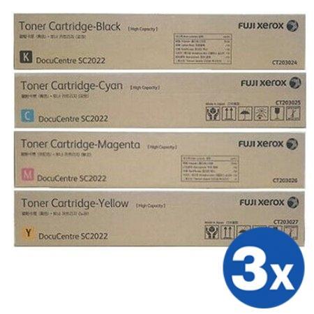 3 Sets of 4 Pack Fuji Xerox DocuCentre SC2022 Original Toner Cartridge Combo CT203024 - CT203027 [3BK,3C,3M,3Y]