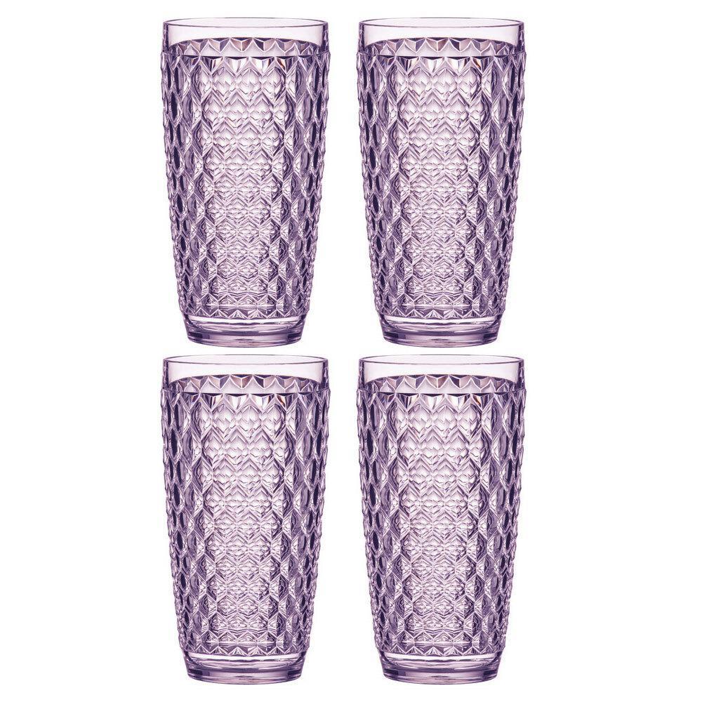 4x Tate Geometric 450ml Highball Acrylic Tumbler Drink Round Cocktail Cup Lilac