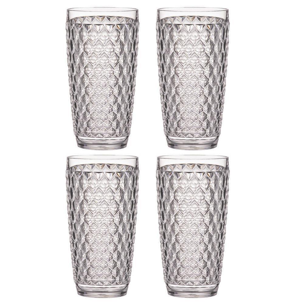4x Tate Geometric 450ml Highball Acrylic Tumbler Drink Round Cocktail Cup Clear