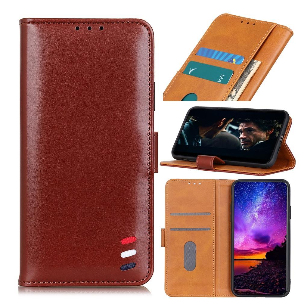 For HTC Desire 21 Pro 3-Color Pearl Texture Magnetic Buckle Horizontal Flip PU Leather Case with Card Slots & Wallet & Holder(Brown)