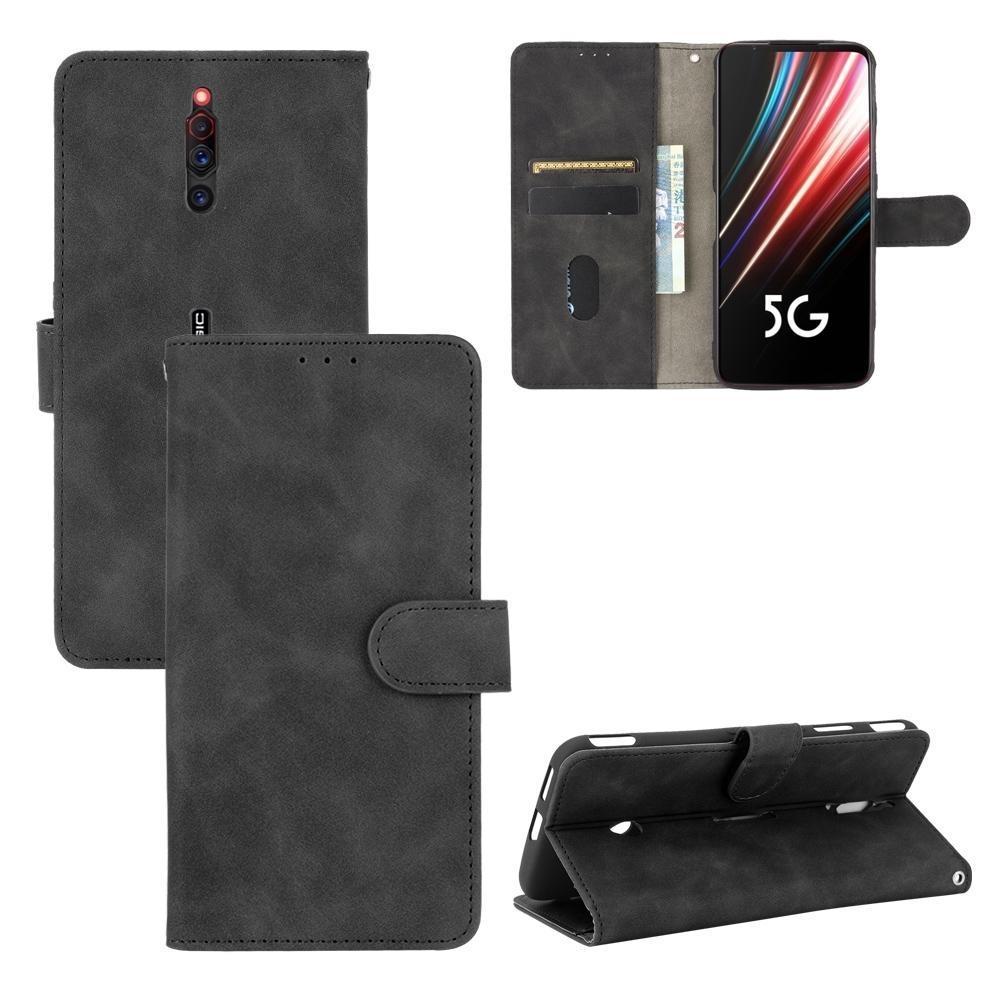 For ZTE Nubia Red Magic 5G Solid Color Skin Feel Magnetic Buckle Horizontal Flip Calf Texture PU Leather Case with Holder & Card Slots & Wallet(Black)
