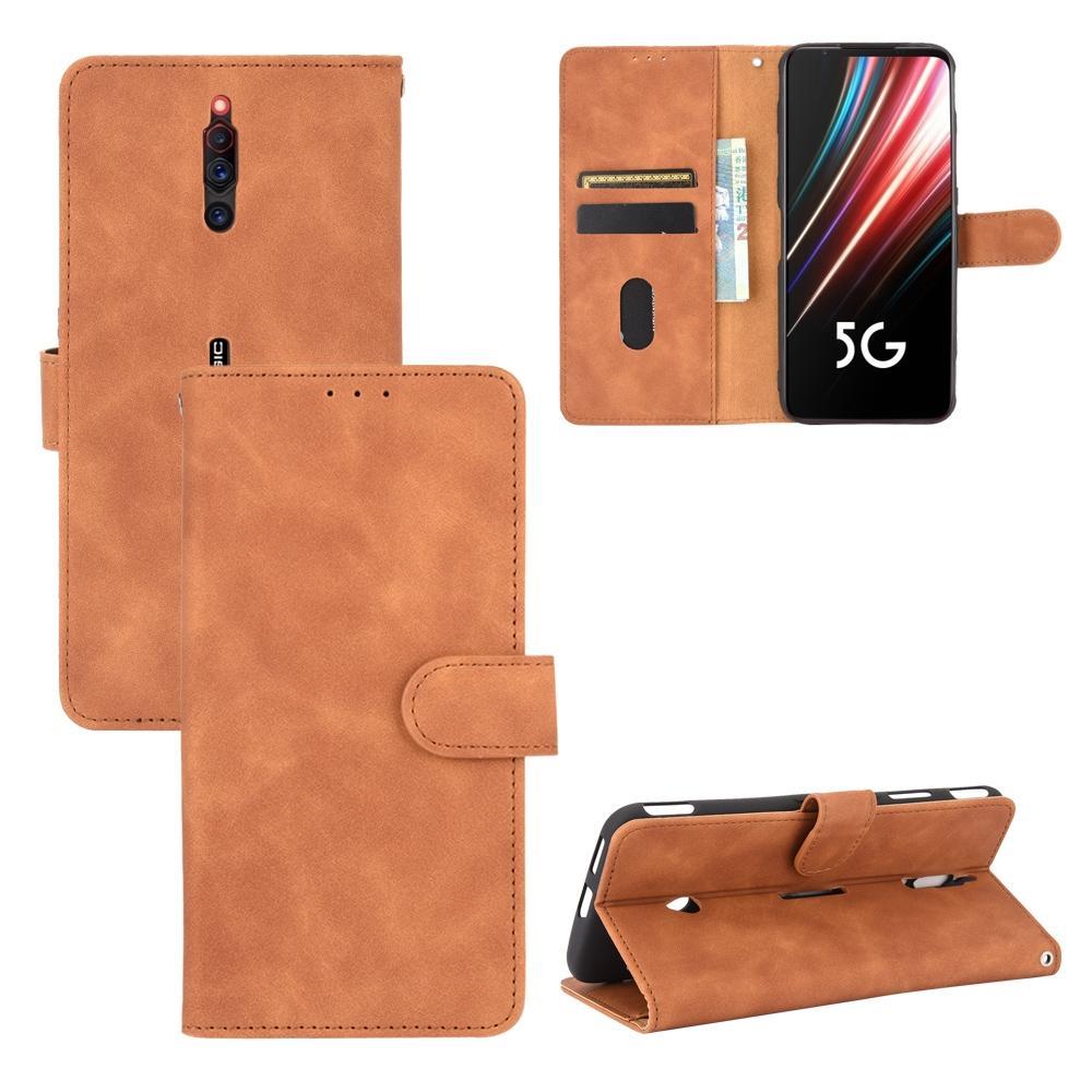 For ZTE Nubia Red Magic 5G Solid Color Skin Feel Magnetic Buckle Horizontal Flip Calf Texture PU Leather Case with Holder & Card Slots & Wallet(Brown)