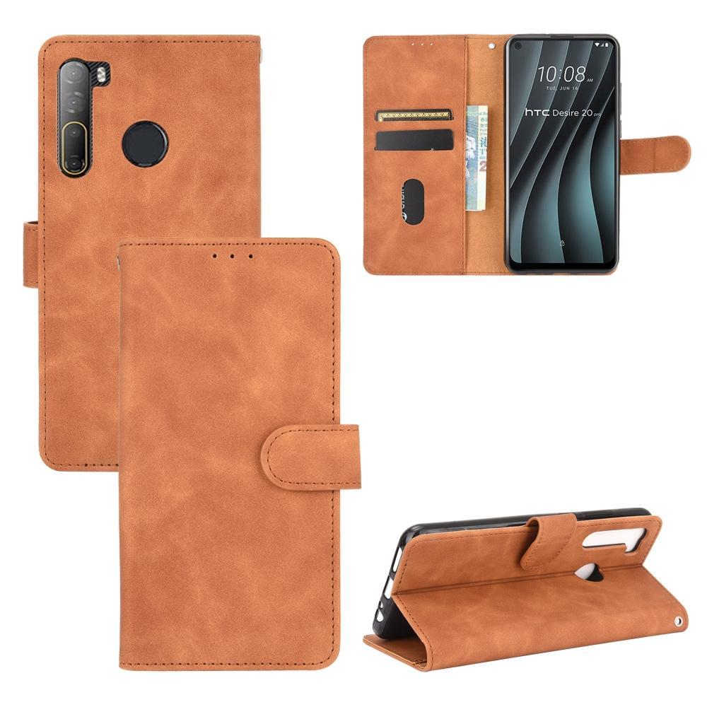 For HTC Desire 20 Pro Solid Color Skin Feel Magnetic Buckle Horizontal Flip Calf Texture PU Leather Case with Holder & Card Slots & Wallet(Brown)
