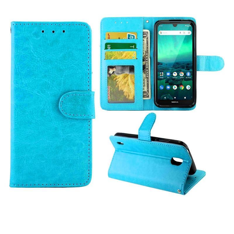 For Nokia C1 Crazy Horse Texture Leather Horizontal Flip Protective Case with Holder & Card Slots & Wallet & Photo Frame(baby Blue)
