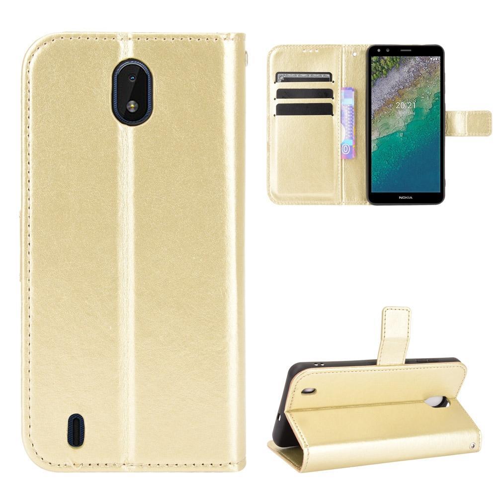 For Nokia C01 Plus Crazy Horse Texture Horizontal Flip Leather Case with Holder & Card Slots & Lanyard(Gold)