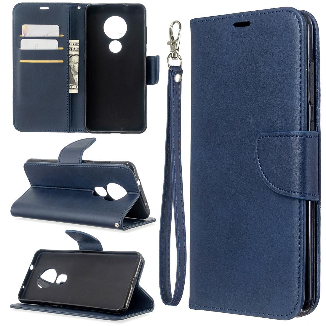 For Nokia 6.2 / 7.2 Lambskin Texture Pure Color Horizontal Flip PU Leather Case with Holder & Card Slots & Wallet & Lanyard(Blue)